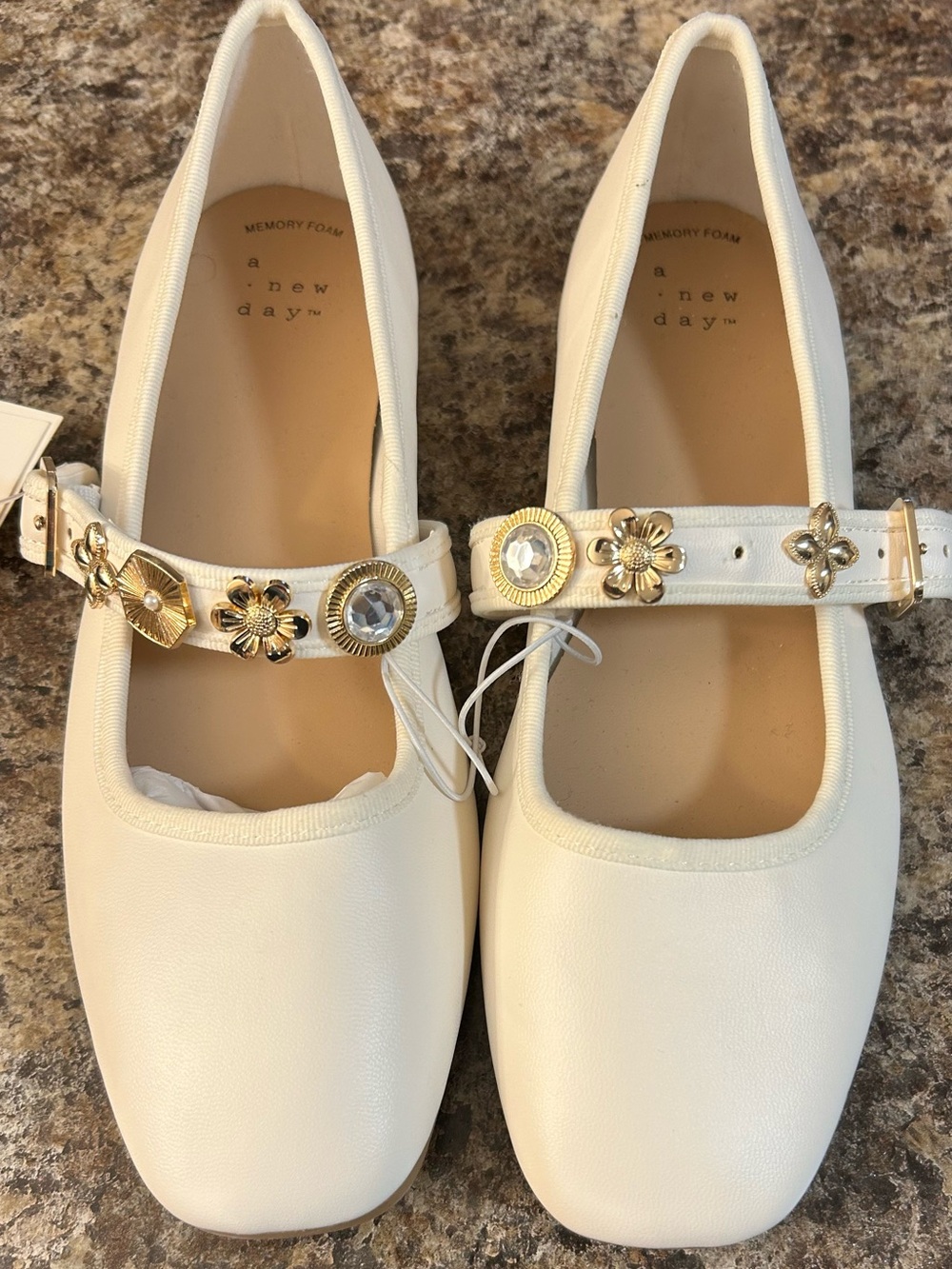 Women's Rebecca Embellished Strap Mary Jane Flats - a New Day Size 6 FLAWED